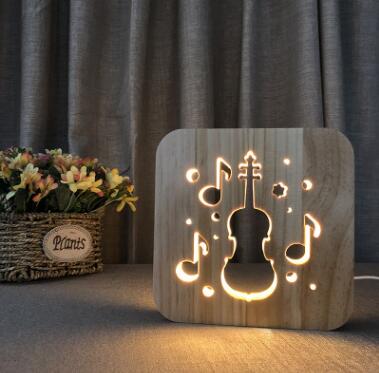 LED Night Lights Guitar Saxophone Violin Music Note 3D Lamp USB Power Wood Carving Table Lamp Decorative Lamps For Living Room Room.